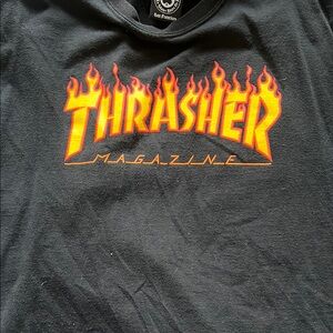 Thrasher Black Tee with Flame Logo